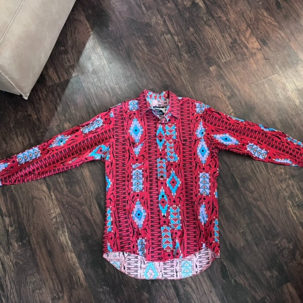 Vintage Wrangler Western Button Down Shirt – Aztec Print – (15½–34)
